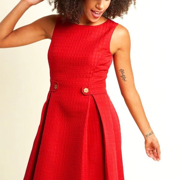 Modcloth Red So Sixties Fit and Flare Dress - Picture 1 of 8